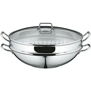 WMF Macao Wok Induktion 4-teilig, Wokpfanne 36 cm Cromargan silber