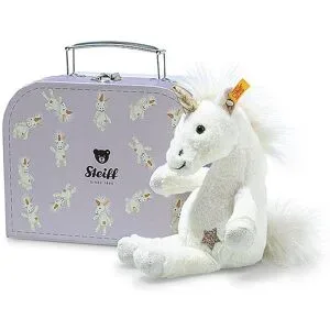 STEIFF Plüschtier Unica Schlenker-Einhorn im Koffer 20cm weiss