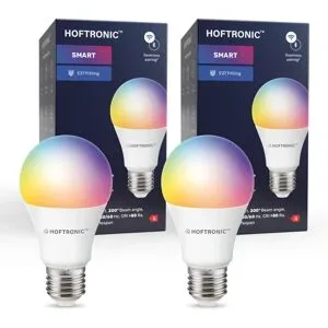HOFTRONIC SMART 2er-Set Smart Lampe E27 RGBWW Wifi & Bluetooth 10 Watt 806lm Dimmbar & Steuerbar via App