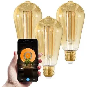 HOFTRONIC Set mit 3 Smart E27 LED-Glühlampen - 7 Watt 806 Lumen - ST64 Bernsteinfarbenes Glas - 1800-3000 K dimmbar - Edison-Lampe