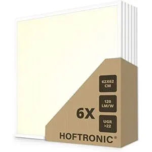HOFTRONIC 6x LED-Panel - 62 x 62 cm - 36 Watt - 4320 lm (120 lm/W) - 3000 K warmweiß - flimmerfrei - UGR22 - 50.000 Betriebsstunden - Mit Philips Certa Drive-Treiber