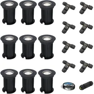 HOFTRONIC 9er Set Maisy LED Bodeneinbaustrahler außen - Ø12cm - Dimmbar - GU10 Fassung - 6500K tageslichtweiß - 4W 345lm - Rund - Bodenstrahler - Auffahrt - Schwarz - IP67 - Inklusive Installationsmaterial (Kabel & Verbinder)