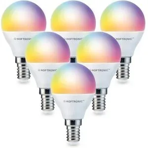 HOFTRONIC SMART 6er Set smart Lampe - P45 Tropfenlampe - 5.5W 470 Lumen - RGBWW - Wifi & Bluetooth - APP-Steuerung - Google Home, Amazon Alexa und Siri