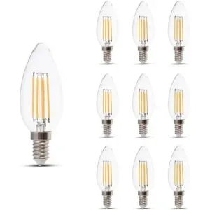 V-TAC 10er Set E14 LED Filament Lampe - 4 Watt 400 Lumen - 3000K warmweiß - Ersetzt 35W - E14 Sockel - Kerzenlampe - Kleine Fassung