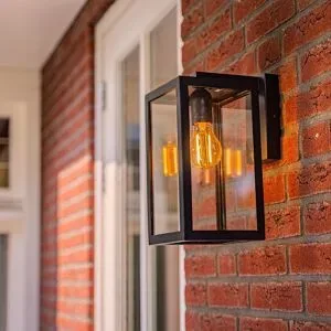 HOFTRONIC Brooks Dimmbare Wandleuchte schwarz - Wandlaterne - Für innen und außen - E27 Fassung - Max. 60 Watt - IP44 Wasserdicht