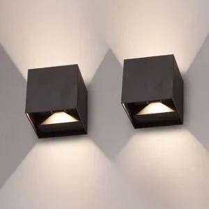 HOFTRONIC 2er Set Kansas - LED Wandleuchte - 7 Watt 720 Lumen - 3000K warmweiß - Up & Down Light - Dimmbar - IP65 wasserdicht - Kubus - Wandbeleuchtung für innen und außen - Schwarz