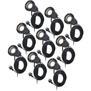 HOFTRONIC 9er Set LED Gartenstrahler mit Erdspieß Sydney - Dimmbar - Schwenkbar - GU10 - 4000K neutralweiß - 4W 345lm - IP64 Wasserdicht - 1,5m Netzkabel inkl. Eurostecker - Schwarz