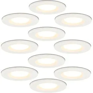 HOFTRONIC 10er Set Venezia LED Einbaustrahler - 6W 650lm - 2700K warmweiß - Dimmbar - Rund - IP65 wasserdicht - Weiß - Für den Innen-, Außen- und Badezimmer