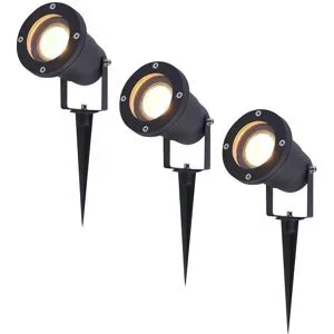 HOFTRONIC 3er Set LED Gartenstrahler mit Erdspieß - 4W 345 lumen - Dimmbar - Schwenkbar - 2700K warmweiß - GU10 Fassung - IP65 Wasserdicht - Schwarz - Erdspießstrahler