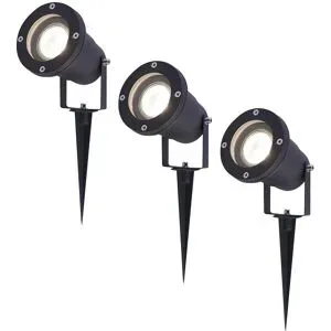 HOFTRONIC 3er Set LED Gartenstrahler mit Erdspieß - 4 Watt 345 Lumen - Dimmbar - Schwenkbar - 4000K neutralweiß - GU10 Fassung - IP64 Wasserdicht - Schwarz - Erdspießstrahler