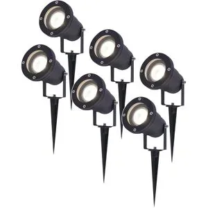 HOFTRONIC 6er Set LED Gartenstrahler mit Erdspieß - 4 Watt 345 Lumen - Dimmbar - Schwenkbar - 4000K neutralweiß - GU10 Fassung - IP64 Wasserdicht - Schwarz - Erdspießstrahler