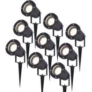 HOFTRONIC 9er Set LED Gartenstrahler mit Erdspieß - 4 Watt 345 Lumen - Dimmbar - Schwenkbar - 4000K neutralweiß - GU10 Fassung - IP64 Wasserdicht - Schwarz - Erdspießstrahler