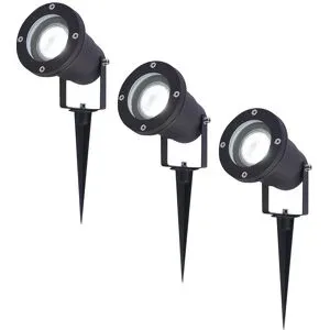 HOFTRONIC 3er Set LED Gartenstrahler mit Erdspieß - 4 Watt 345 Lumen - Dimmbar - Schwenkbar - 6500K tageslichtweiß - GU10 Fassung - IP64 Wasserdicht - Schwarz - Erdspießstrahler