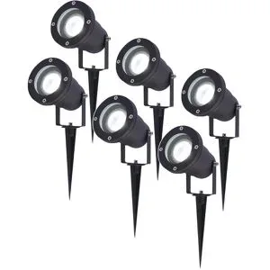 HOFTRONIC 6er Set LED Gartenstrahler mit Erdspieß - 4 Watt 345 Lumen - Dimmbar - Schwenkbar - 6500K tageslichtweiß - GU10 Fassung - IP64 Wasserdicht - Schwarz - Erdspießstrahler