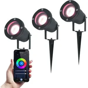 V-TAC 3er Set Smart LED Gartenstrahler mit Erdspieß - Wifi + Bluetooth - 5,5W - IP44 Wasserdicht - App-Steuerung - Google Home, Amazon Alexa und Siri - Schwarz - Gartenstrahler