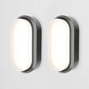 HOFTRONIC 2er Set C-Serie - LED-Deckenleuchte schwarz oval - Wandleuchte - Kellerleuchte - IP54 - 12W - 1160lm - 4000K neutralweiß - für den Innen- und Außenbereich