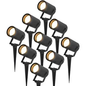 HOFTRONIC 9x Spikey LED Gartenstrahler mit Erdspieß Dimmbar - exkl. GU10 - Wandstrahler - IP65 für innen und außen - Erdspieß - Schwarz