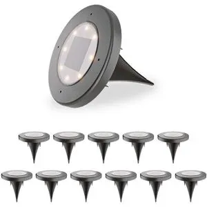 HOFTRONIC Ellis 12x Solar Bodeneinbaustrahler - 8 LEDs - 3000K warmweiß Licht - IP65 wasserdicht - Inkl. Dämmerungsschalter - Schwarz