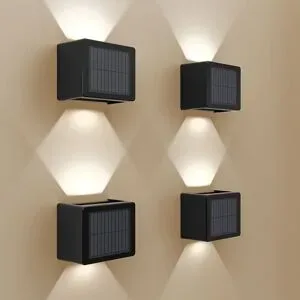 HOFTRONIC 4er-Set Louis - Solar-Wandleuchte - Würfel - Up & Downlight - CCT warmweiß-kaltweiß - Schwarz- IP65 wasserdicht - 4 LEDs - Gartenbeleuchtung - Außenbeleuchtung
