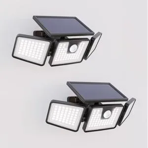 HOFTRONIC 2er-Set Edon Solar-Wandleuchten mit PIR-Bewegungsmelder - inkl. Dämmerungssensor - IP44 wasserdicht - 156 LEDs - 7 Watt - 6500K 700 Lumen tageslichtweißes Licht - Schwarz