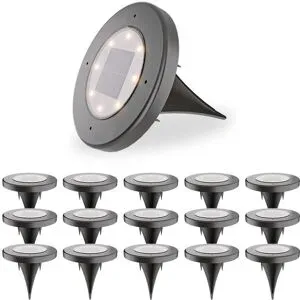 HOFTRONIC Ellis 16x Solar Bodeneinbaustrahler - 8 LEDs - 3000K warmweißes - IP65 wasserdicht - Inkl. Dämmerungsschalter - Schwarz