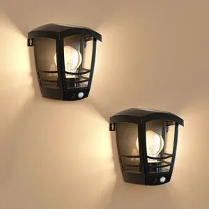 HOFTRONIC 2er-Set Clark - Solar-Wandlampen - mit PIR Bewegungsmelder - 3000K warmweißes Leuchtmittel - IP44 wasserdicht - Schwarz - Gartenbeleuchtung - Außenlampe