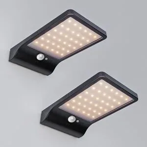 HOFTRONIC 2er-Set Macon - LED-Solar-Wandleuchten - smartes Design - mit PIR-Bewegungsmelder - Schwarz - warmweißes Licht - 36 LEDs - IP44