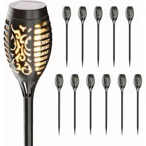 HOFTRONIC Set aus 12 Avon - Solar-Gartenfackeln - Mit realistischem Flammeneffekt - Inkl. Dämmerungsschalter - 2200K warmweiß - IP65 wasserdicht - 50 Zentimeter hoch