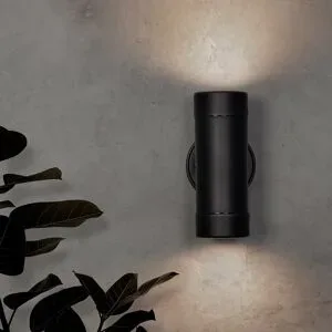 HOFTRONIC Otey - LED Wandlampe Schwarz - GU10 4000K neutralweiß - 4 Watt 345 Lumen - IP44 wasserdicht für innen und außen - Up & Downlight - 3 Jahre Garantie - Polycarbonat