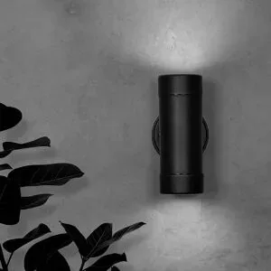 HOFTRONIC Otey - LED Wandlampe Schwarz - GU10 6500K Tageslichtweiß - 4 Watt 345 Lumen - IP44 wasserdicht für innen und außen - Up & Downlight - 3 Jahre Garantie - Polycarbonat