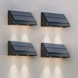 HOFTRONIC 4x Mikey - Solar Wandleuchte - Downlight - 3000K Warmweiß - Schwarz - Zaunbeleuchtung mit Solarenergie