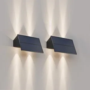 HOFTRONIC 2x Roby - Solar-Wandleuchte - Up & Downlight - 2 Lichtmodi - 4 Lichter - 3000K warmweiß - Schwarz