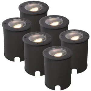 HOFTRONIC 6er Set Lilly LED Bodeneinbaustrahler Dimmbar - Schwenkbar - Befahrbar - Rund - 2700K warmweiß - IP67 wasserdicht - 3 Jahre Garantie - Schwarz
