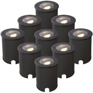 HOFTRONIC 9er Set Lilly LED Bodeneinbaustrahler Dimmbar - Schwenkbar - Befahrbar - Rund - 2700K warmweiß - IP67 wasserdicht - 3 Jahre Garantie - Schwarz