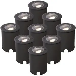 HOFTRONIC 9er Set Lilly LED Bodenstrahler Dimmbar - Schwenkbar - Befahrbar - Rund - 4000K neutralweiß - IP67 wasserdicht - 3 Jahre Garantie - Schwarz