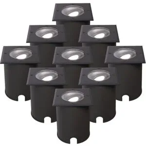 HOFTRONIC 9er Set Cody LED Bodeneinbaustrahler Schwarz - GU10 4,5 Watt 345 Lumen dimmbar - 6500K tageslichtweiß - Schwenkbar - Befahrbar - quadratisch - IP67 wasserdicht