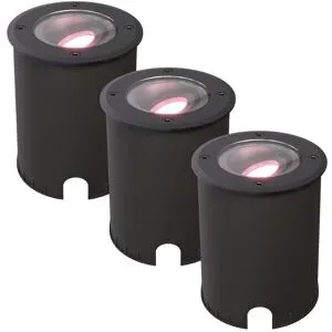 HOFTRONIC SMART 3er Set Lilly - Smart LED Bodeneinbaustrahler - IP67 wasserdicht - 4,8 Watt 345 Lumen - Schwenkbar - Befahrbar - Rund - Wifi + Bluetooth - RGBWW - GU10 - Kompatibel mit Google Home, Amazon Alexa und Siri - Schwarz