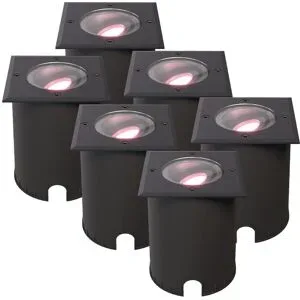 HOFTRONIC SMART 6er Set Cody - Smart LED Bodeneinbaustrahler - IP67 wasserdicht - 5,5 Watt 345 Lumen - Schwenkbar - Befahrbar - Quadratisch - Wifi + Bluetooth - RGBWW - GU10 - Kompatibel mit Google Home, Amazon Alexa und Siri - Schwarz