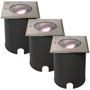 HOFTRONIC SMART 3er Set Cody - Smart LED Bodeneinbaustrahler - IP67 wasserdicht - 5,5 Watt 345 Lumen - Schwenkbar - Befahrbar - Quadratisch - Wifi + Bluetooth - RGBWW - GU10 - Kompatibel mit Google Home, Amazon Alexa und Siri - Edelstahl