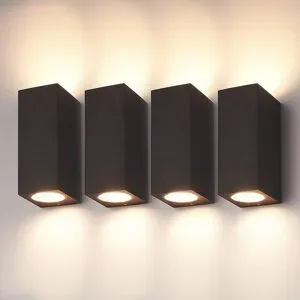 HOFTRONIC 4er Set Selma - LED Wandleuchten - Exkl. GU10-Lichtquelle - Up & Down Light - IP65 wasserdicht - Für drinnen und draußen - Schwarz