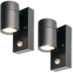 HOFTRONIC 2er-Set Wandleuchten Mason - Schwarz - Bewegungsmelder und Dämmerungsschalter - IP44 spritzwassergeschützt - Spotlight für den Innen- und Außenbereich - Exklusive GU10 Leuchtmittel
