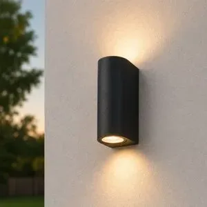 HOFTRONIC Douglas LED-Wandleuchte Schwarz - IP44 wasserdicht - Dimmbar - Up & Down Licht - GU10 ohne Leuchtmittel - Polycarbonat