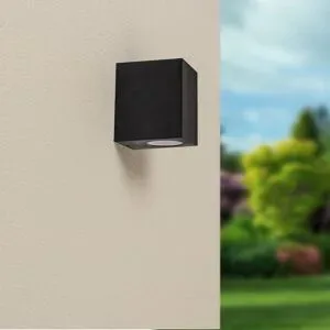HOFTRONIC Marion - Dimmbarer LED- Wandleuchte Würfel - GU10 ohne Leuchtmittel - IP44 - Schwarz - Innen- und Außenbereich - 3 Jahre Garantie - Polycarbonat