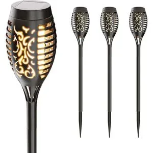 HOFTRONIC Avon - 4x LED Solarlampe - Gartenfackel mit Flammeneffekt und Dämmerungsschalter - 2200K extra warmweiß - IP65 Strahlwasserdicht - Erdspießleuchte 50cm - Solar Gartenbeleuchtung