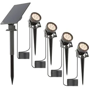 HOFTRONIC Troy - 4x Solar Gartenstrahler - Separates Solarpanel - 3000K warmweiß - IP65 wasserdicht - Gartenstrahler