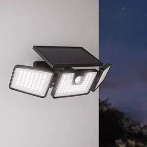 HOFTRONIC Edon - Solar Wandleuchte mit Sensor - 6500K tageslichtweiß - Bewegungsmelder und Dämmerungsschalter - IP44 wasserdicht - Schwarz