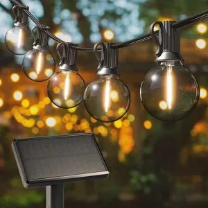 HOFTRONIC Solar Lichterkette 7m - G40 Glühbirnen - 2700K warmweiß - IP44 Wasserdicht - 4 Lichtmodi - 750 Lumen