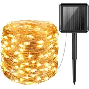 HOFTRONIC Solar Lichterkette 10 Meter - 3000K warmweiß - IP44 Wasserdicht - Glitzereffekt - 4 Lichtmodi - 1200 Lumen