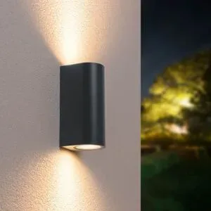HOFTRONIC Douglas LED-Wandleuchte - ohne 2x GU10 - IP65 - dimmbar - Up & Down Light - Anthrazit - für den Innen- und Außenbereich - modern