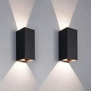 HOFTRONIC Miles XL - 2er-Set LED-Wandleuchten - 20W 2000lm - IP65 Wasserdicht - 3000K warmweiß - Innen und Außen - Up&Down; Licht - Schwarz